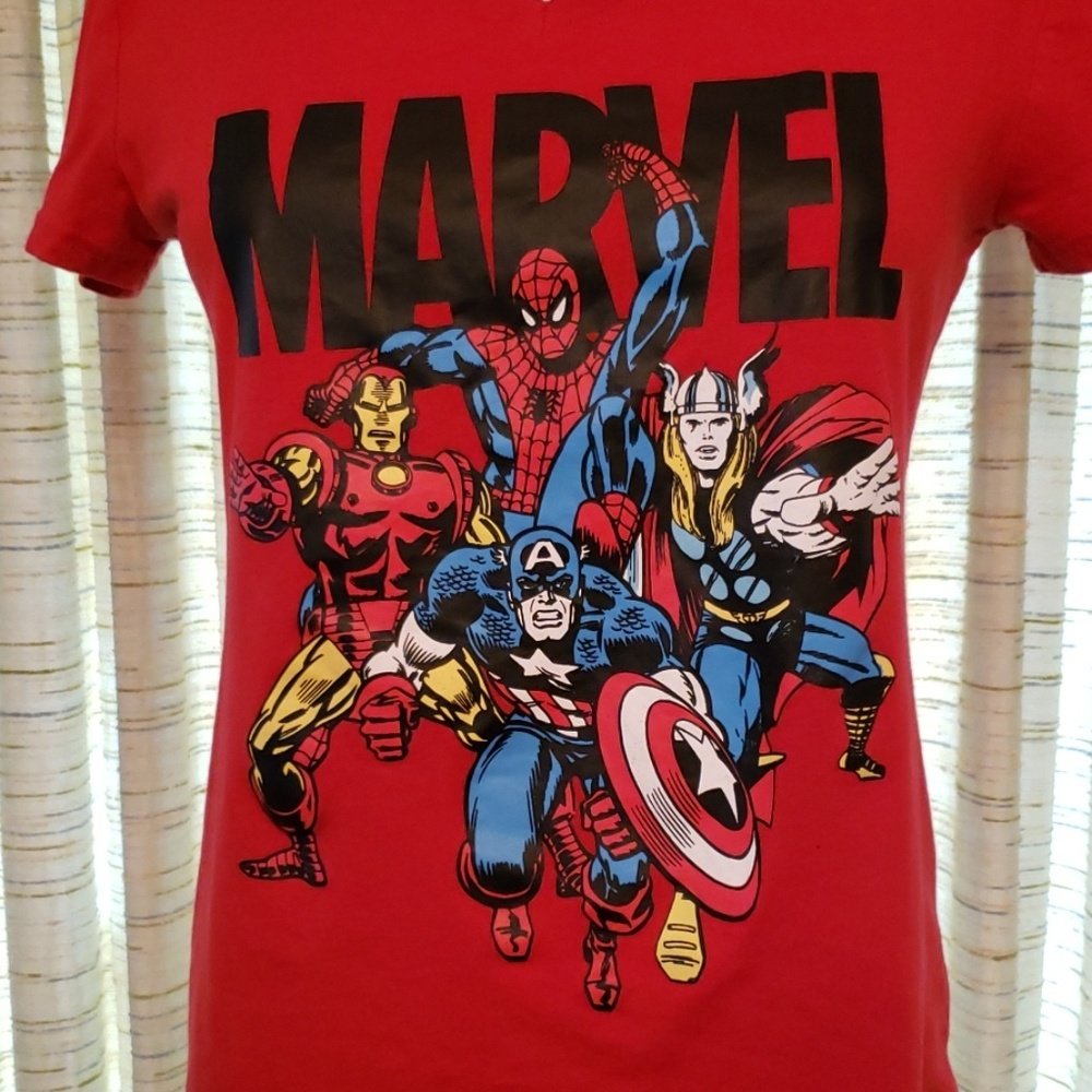 MARVEL Red V Neck Character T Shirt - Picture 2 of 4